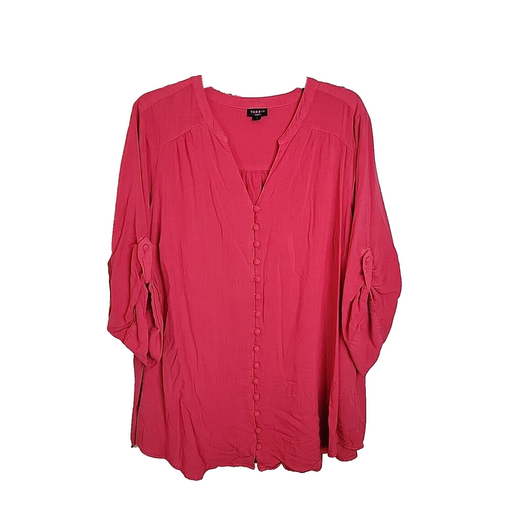 torrid Vibrant Pink Button-Front Tunic Blouse